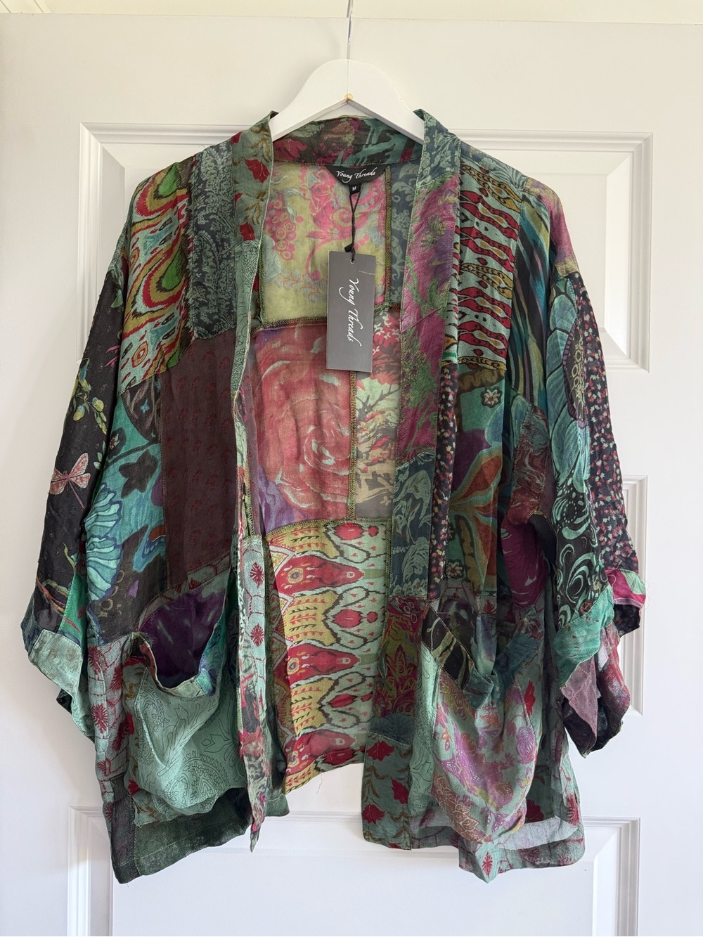 NWT Young Threads Boho Patchwork Sheer Kimono